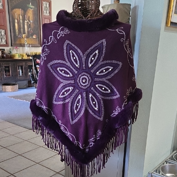 Pinklicious Purple Poncho with Fringe - Picture 3 of 16